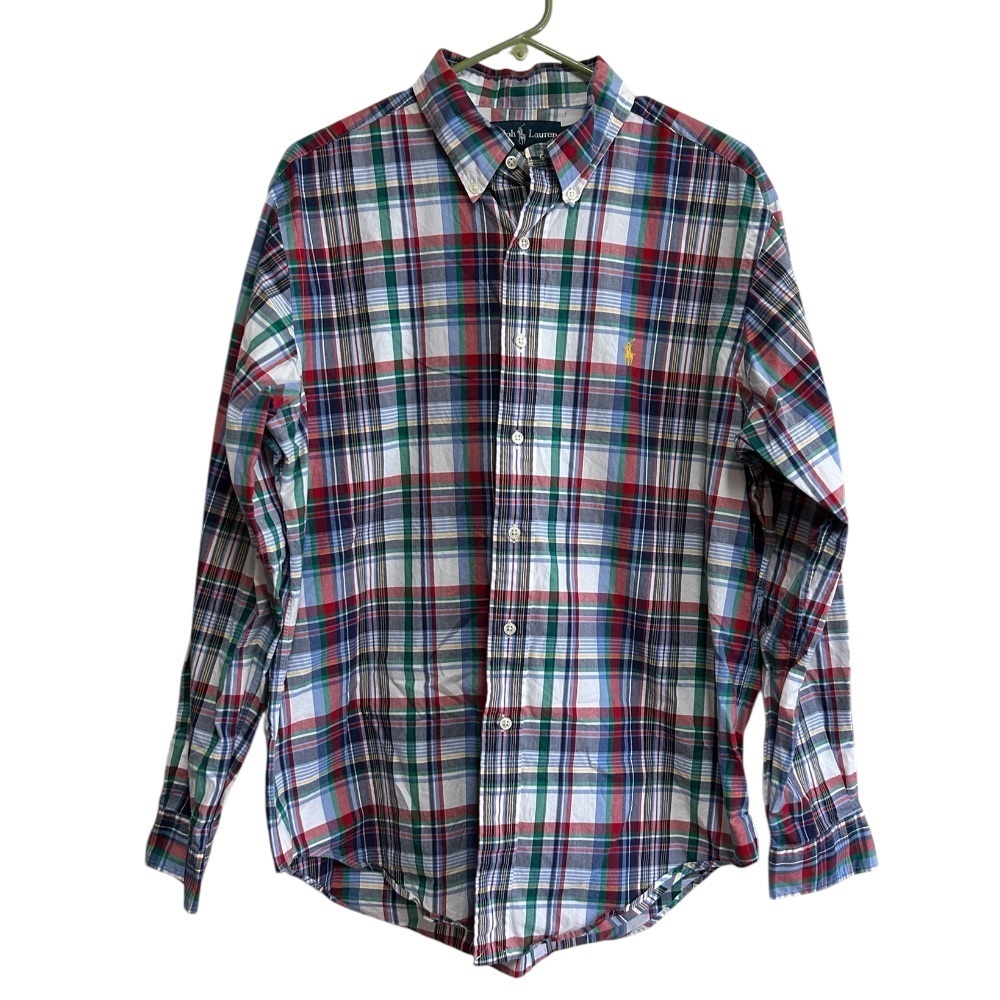 Ralph Lauren Shirt Size Large Plaid Yellow Pony Classic Fit Long Sleeve